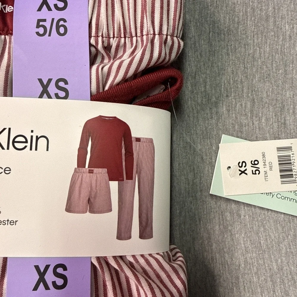 Calvin Klein Youtth XS 5/6 3 Piece Striped Sleep Set Blue Red Polyester